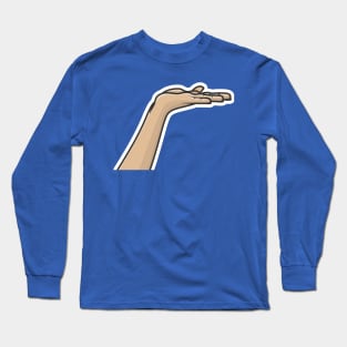 Human Hand of Young Man Showing Fingers Sticker vector illustration. People hand objects icon concept. Flat palm presenting product offer and giving gesture sticker design logo. Long Sleeve T-Shirt